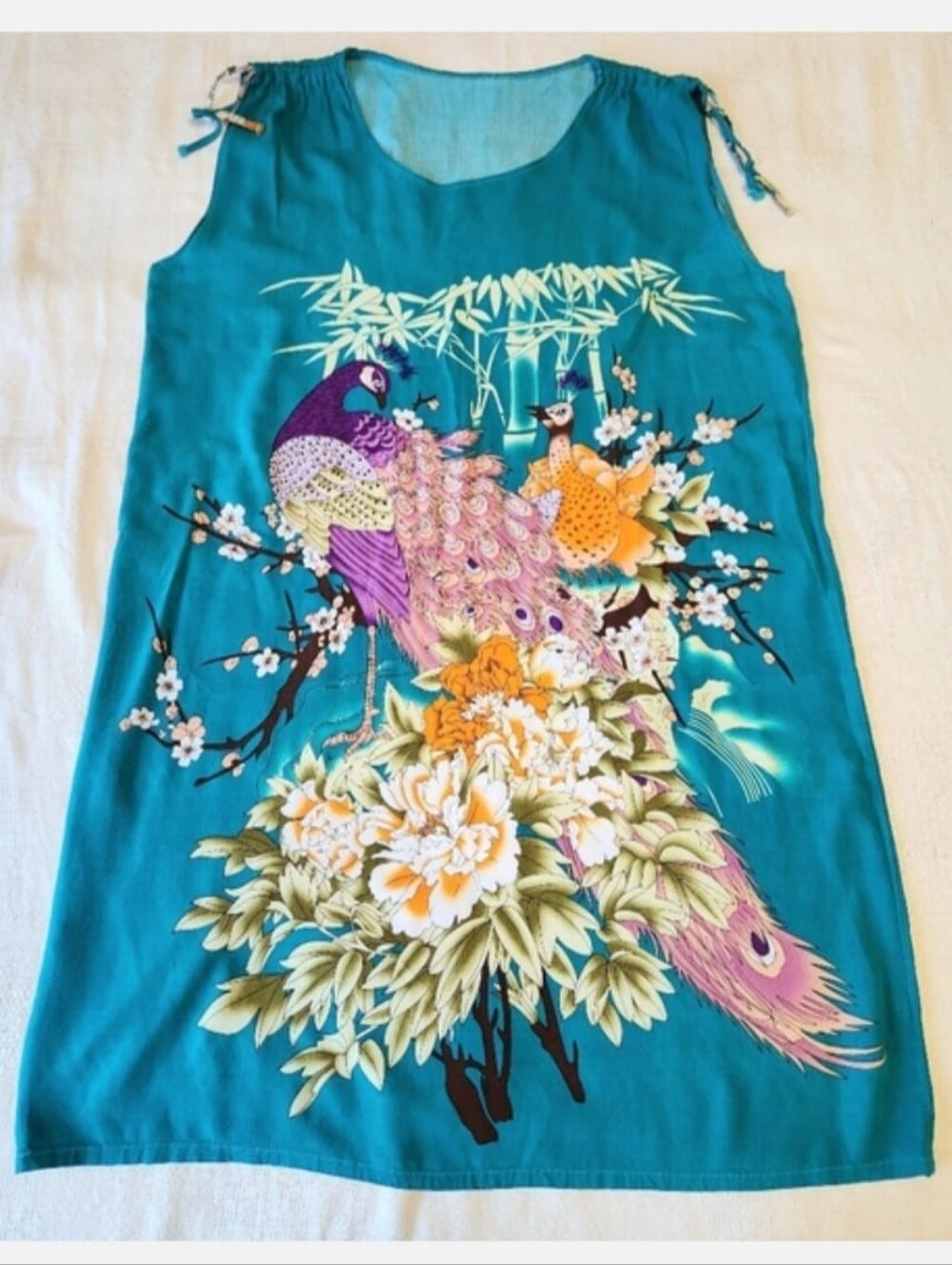 Teal Peacock Print Tunic Midi Dress🦚95% Cotton - Picture 8 of 8